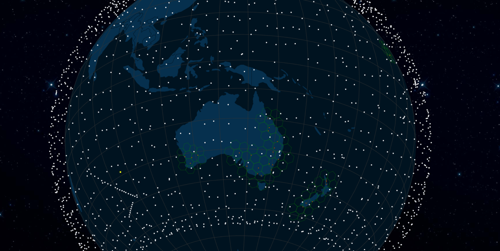 Australia globe map of Starlink satellites