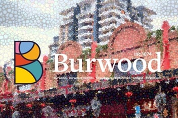 Burwood Council logo over stylised Croydon Village streetscape