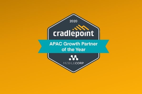 Cradlepoint APAC Growth Partner of the Year 2020 badge on yellow background