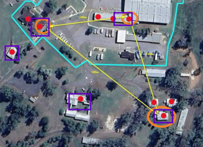 thales myambat site aerial shot of buildings marked for installation